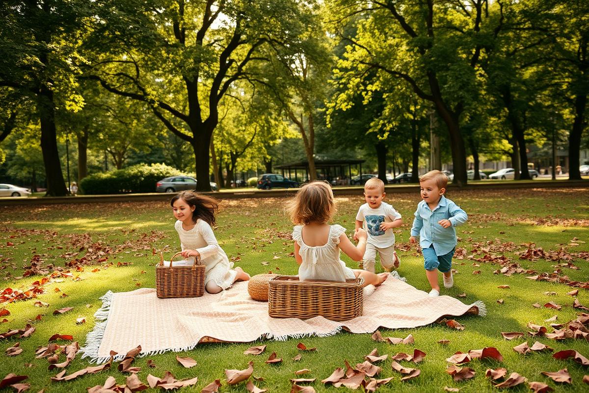A family picnic in a leafy city park